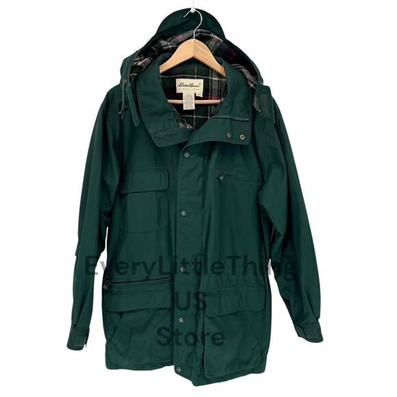 Eddie Bauer Hooded Jacket Chore Barn Coat Parka Mens M Plaid Wool Lined Field - Picture 1 of 10